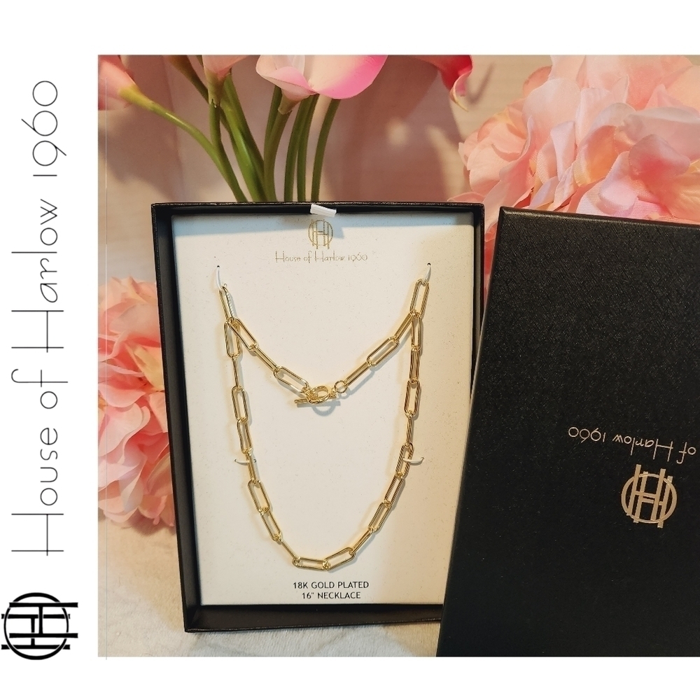 NEW House of Harlow 18kt gold plated paper clip necklace - Picture 6 of 8